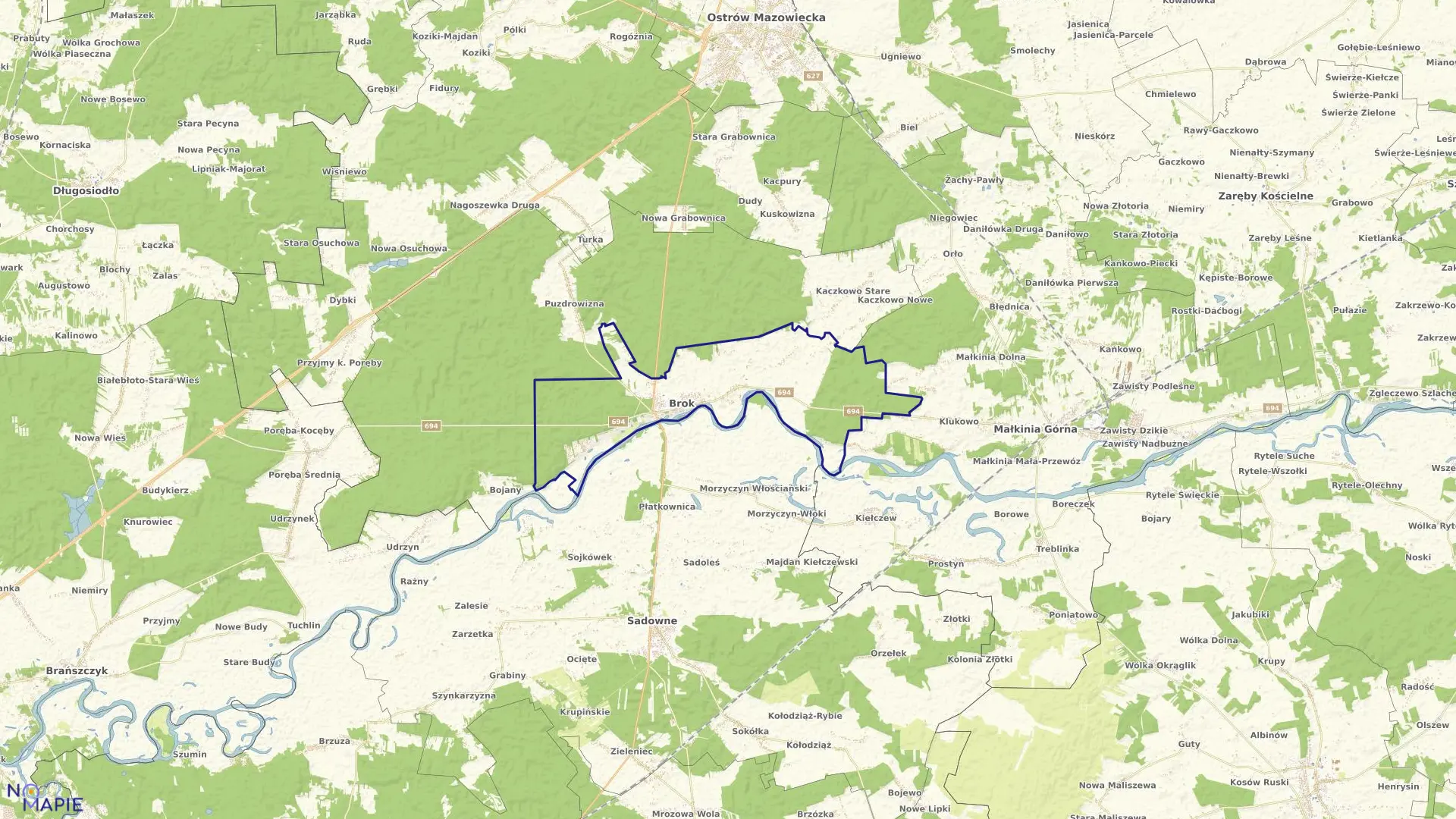 Mapa obrębu Brok w gminie Brok